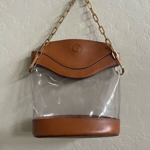 Elegant Tan and Clear Chain Shoulder Bag